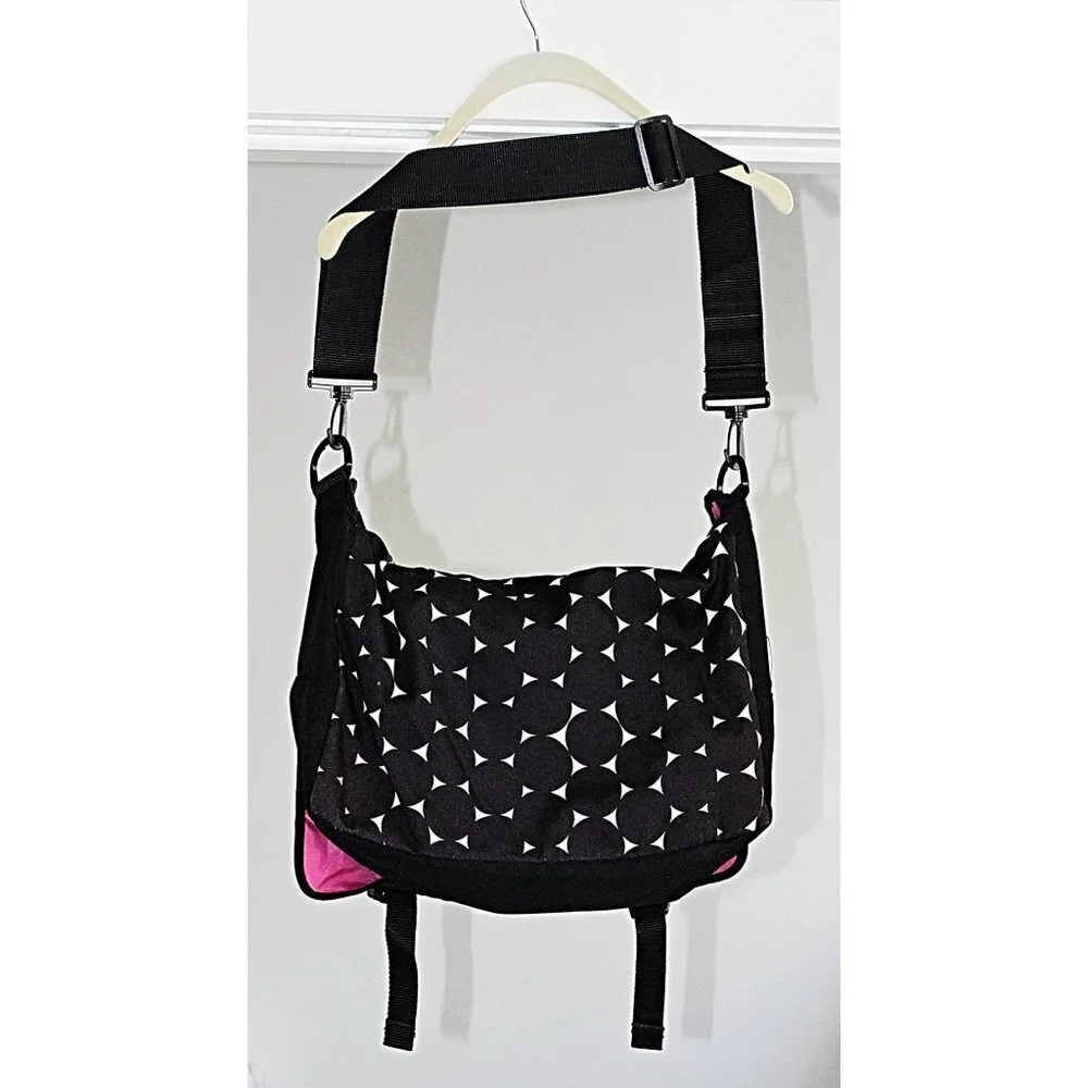 PBTeen - Pottery Barn Pack It Mod Dot Messenger Bag, Black + Pink